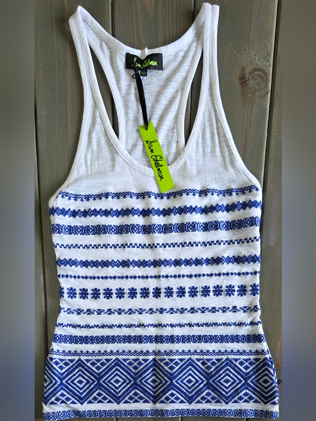 Sam Edelman Embroidered Tank Top Small Nwt Boho White Blue